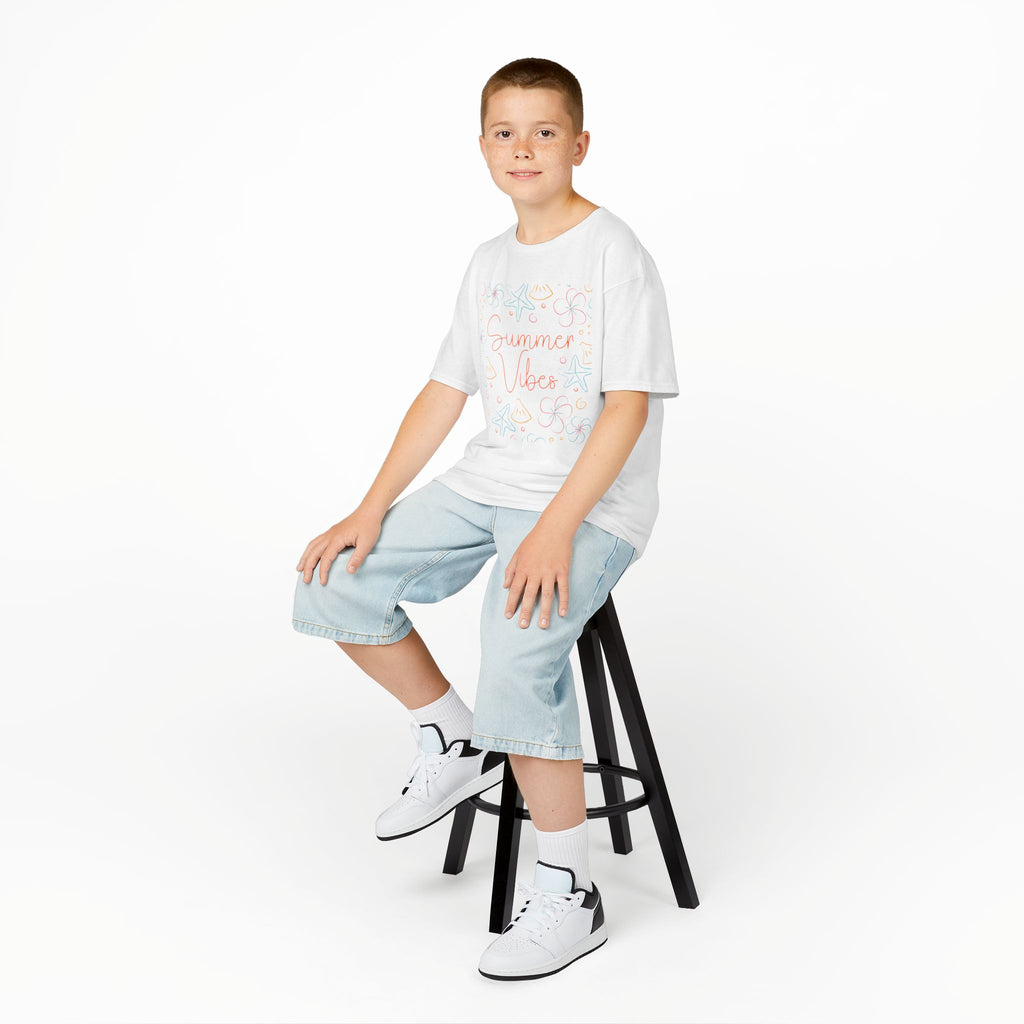 Summer Vibes Kids T-Shirt | Pastel Sea Creatures Graphic Tee | Cute Ocean Shirt for Boys & Girls | Beach Summer Tee | Kids Vacation Shirt