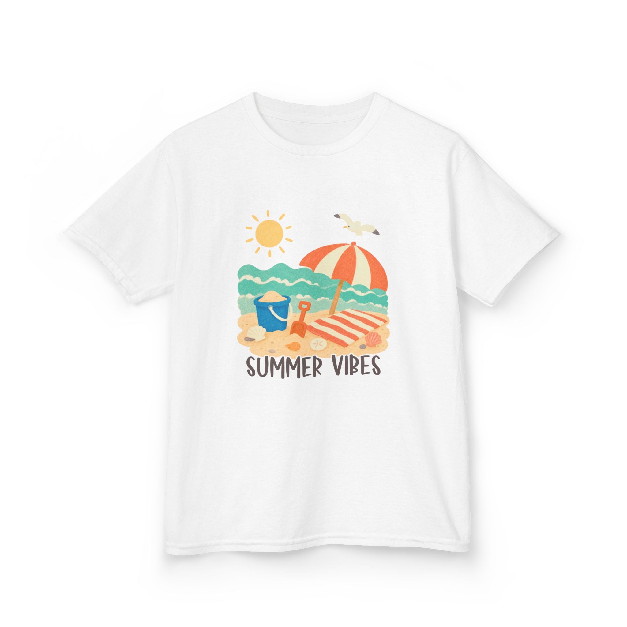Summer Vibes Kids T-Shirt | Beach Graphic Tee for Boys & Girls | Cute Summer Vacation Shirt | Tropical Beach Kids Tee | Summer Outfit for Kids