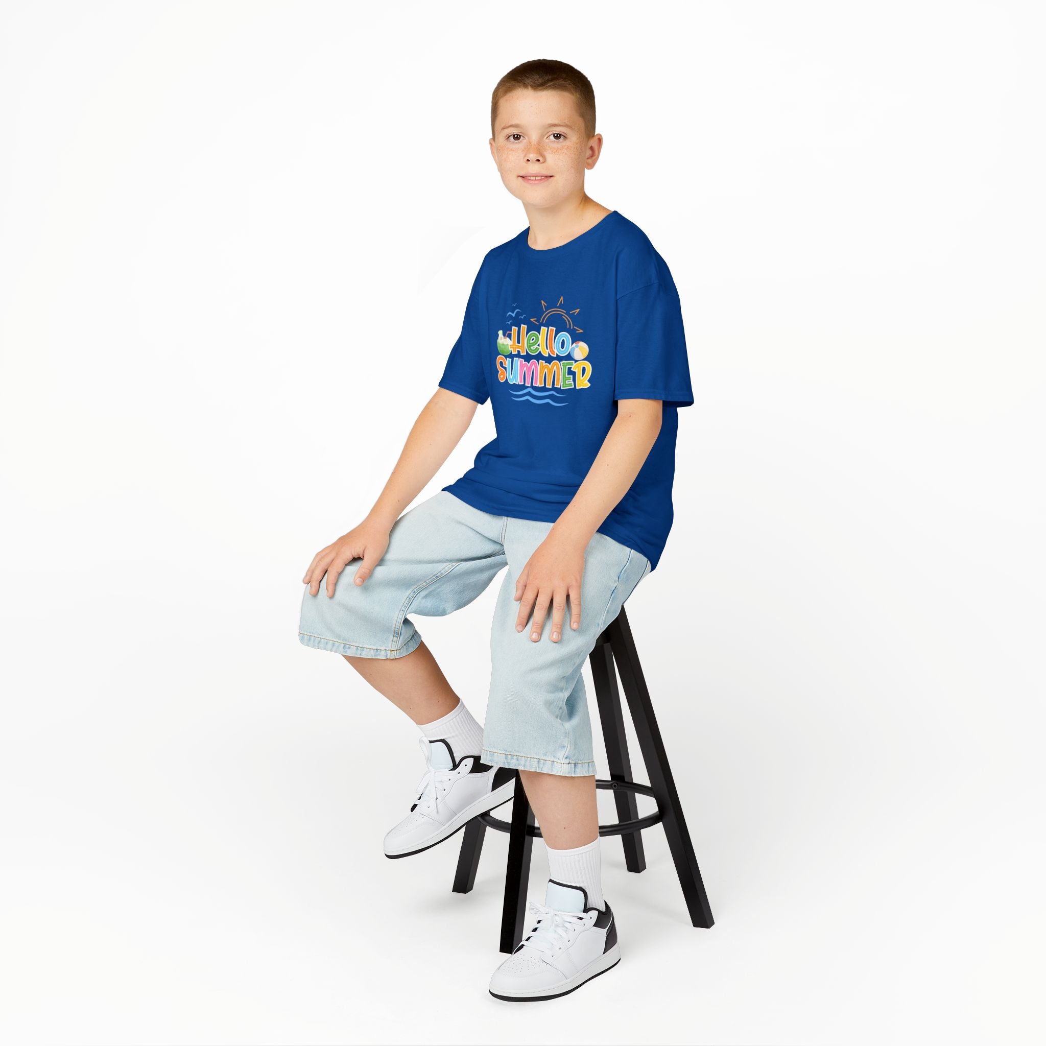 Hello Summer Kids T-Shirt | Colorful Beach Vibes Graphic Tee | Cute Summer Shirt for Boys & Girls | Beach Vacation Tee | Kids Summer Outfit