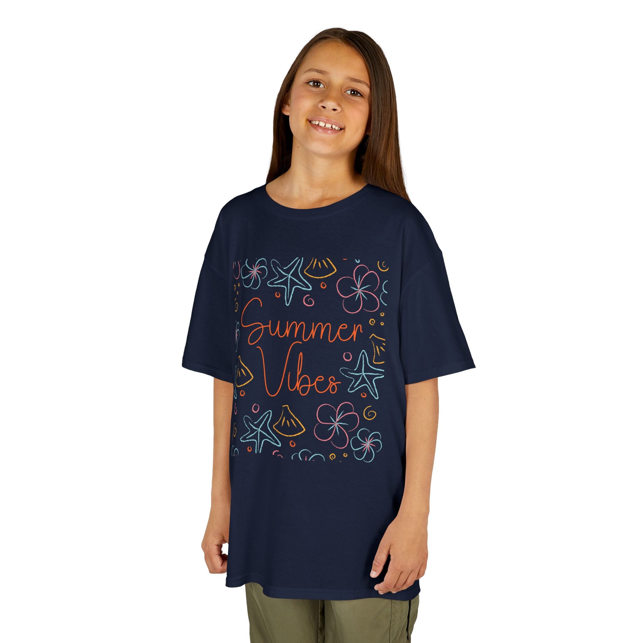 Summer Vibes Kids T-Shirt | Pastel Sea Creatures Graphic Tee | Cute Ocean Shirt for Boys & Girls | Beach Summer Tee | Kids Vacation Shirt