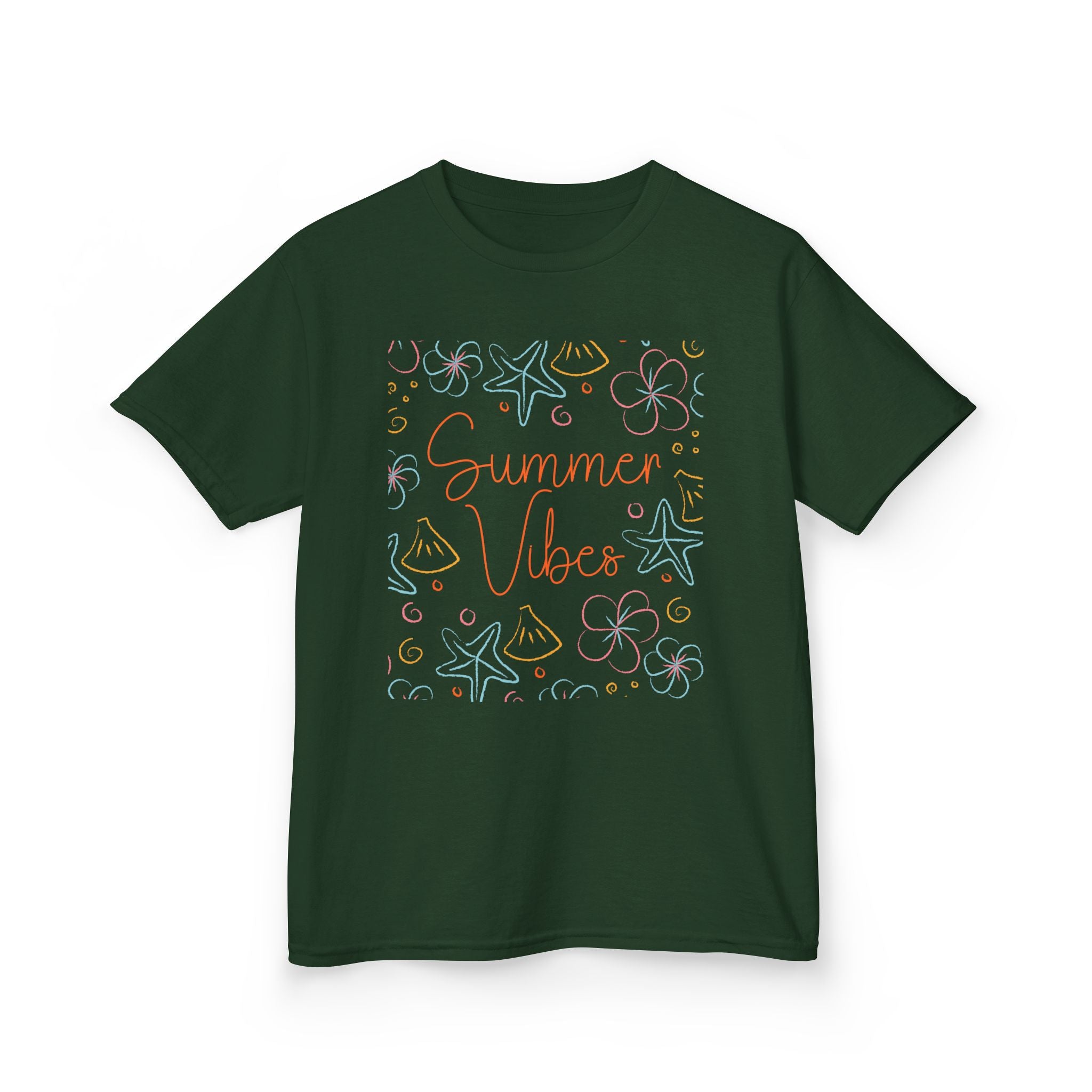 Summer Vibes Kids T-Shirt | Pastel Sea Creatures Graphic Tee | Cute Ocean Shirt for Boys & Girls | Beach Summer Tee | Kids Vacation Shirt