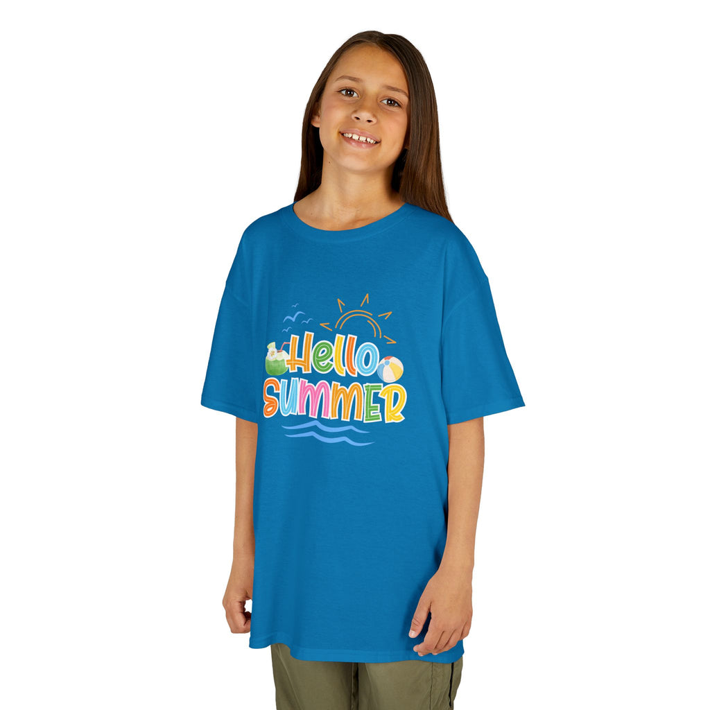 Hello Summer Kids T-Shirt | Colorful Beach Vibes Graphic Tee | Cute Summer Shirt for Boys & Girls | Beach Vacation Tee | Kids Summer Outfit