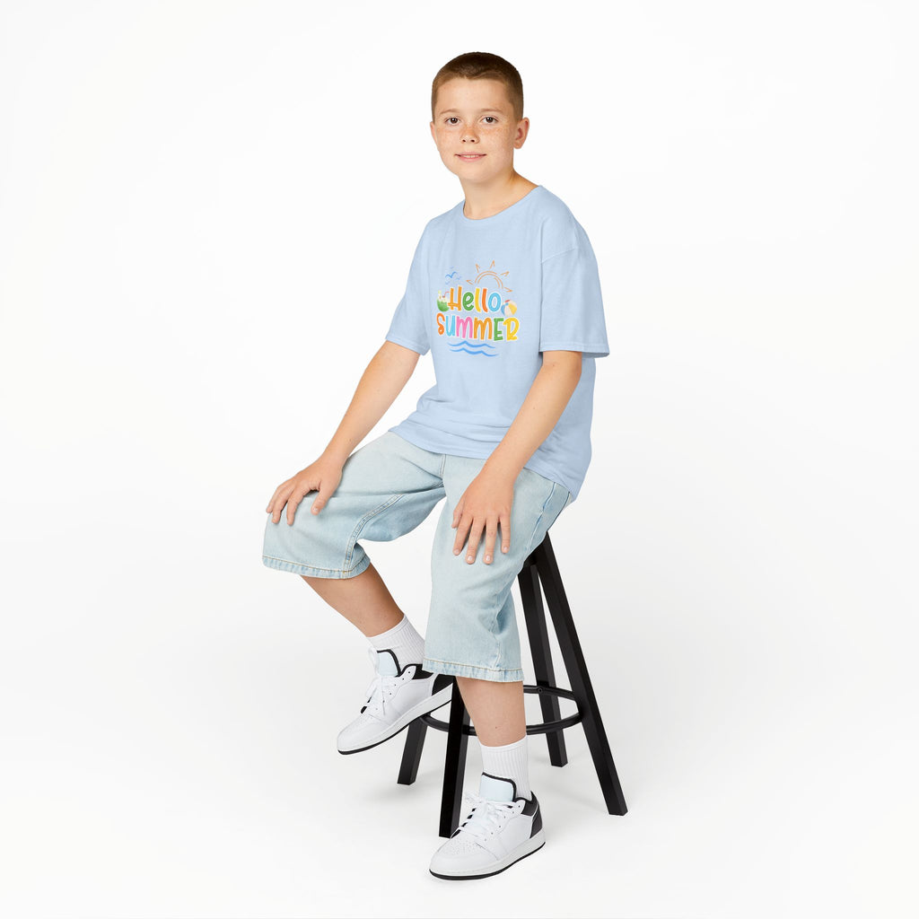 Hello Summer Kids T-Shirt | Colorful Beach Vibes Graphic Tee | Cute Summer Shirt for Boys & Girls | Beach Vacation Tee | Kids Summer Outfit