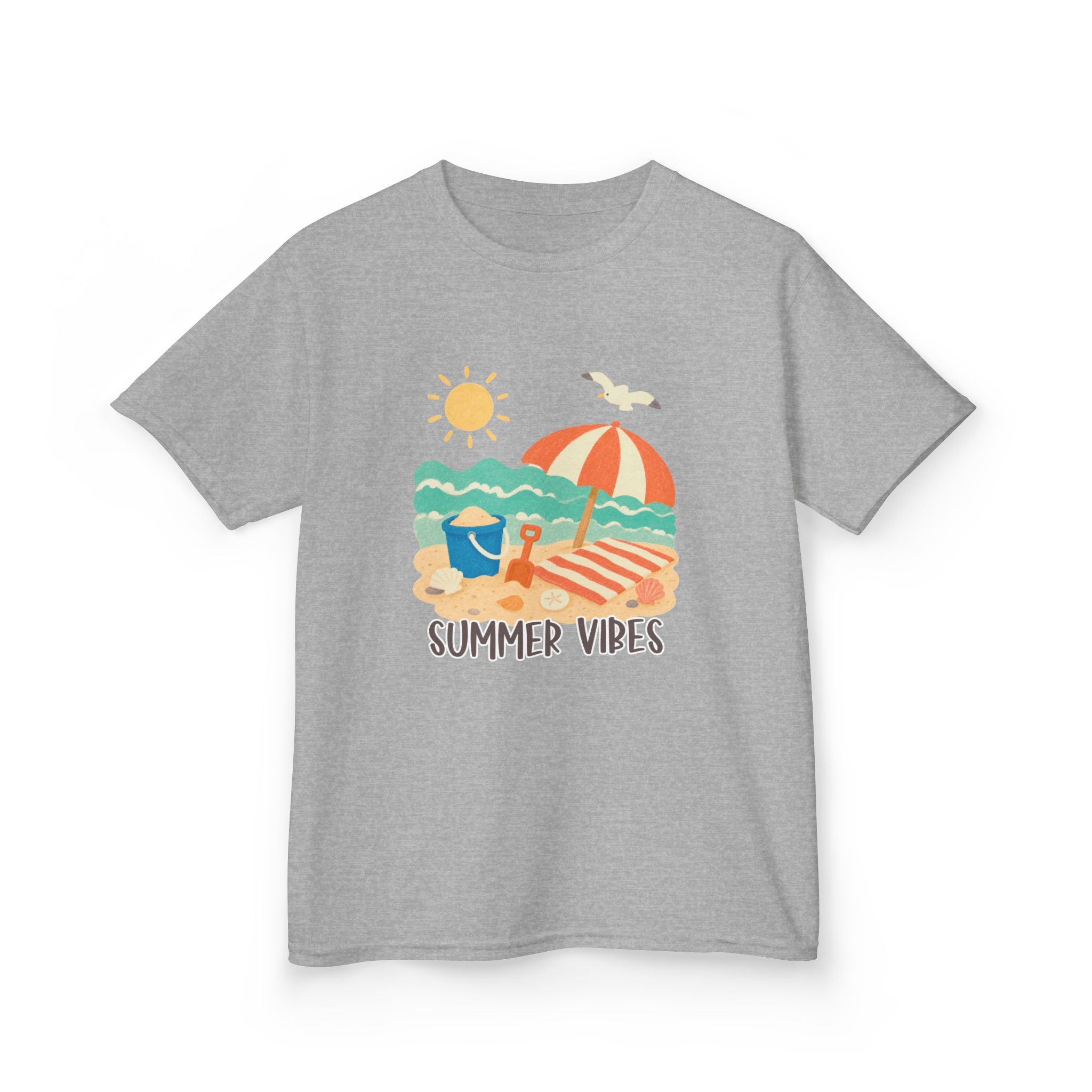 Summer Vibes Kids T-Shirt | Beach Graphic Tee for Boys & Girls | Cute Summer Vacation Shirt | Tropical Beach Kids Tee | Summer Outfit for Kids