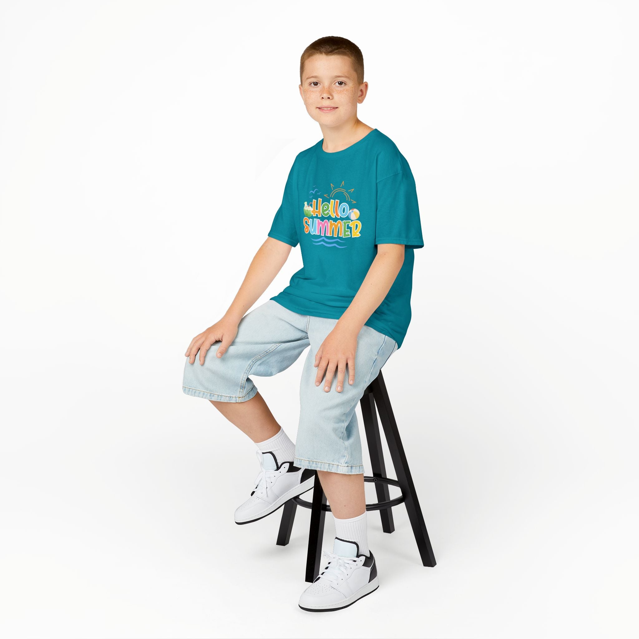 Hello Summer Kids T-Shirt | Colorful Beach Vibes Graphic Tee | Cute Summer Shirt for Boys & Girls | Beach Vacation Tee | Kids Summer Outfit