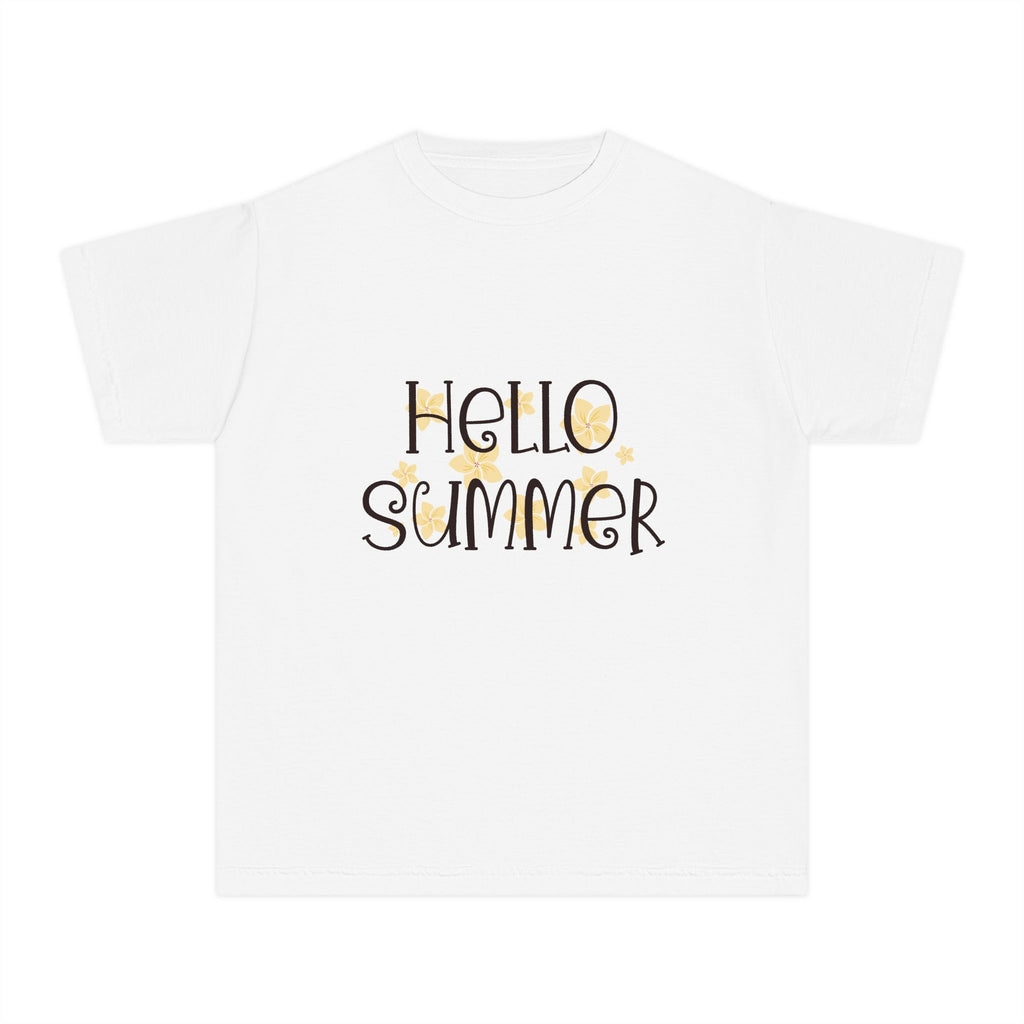 Hello Summer Youth T-Shirt | Kids Sunny Beach Graphic Tee | Cute Summer Shirt for Boys & Girls | Vacation Beach Tee | Youth Summer Outfit