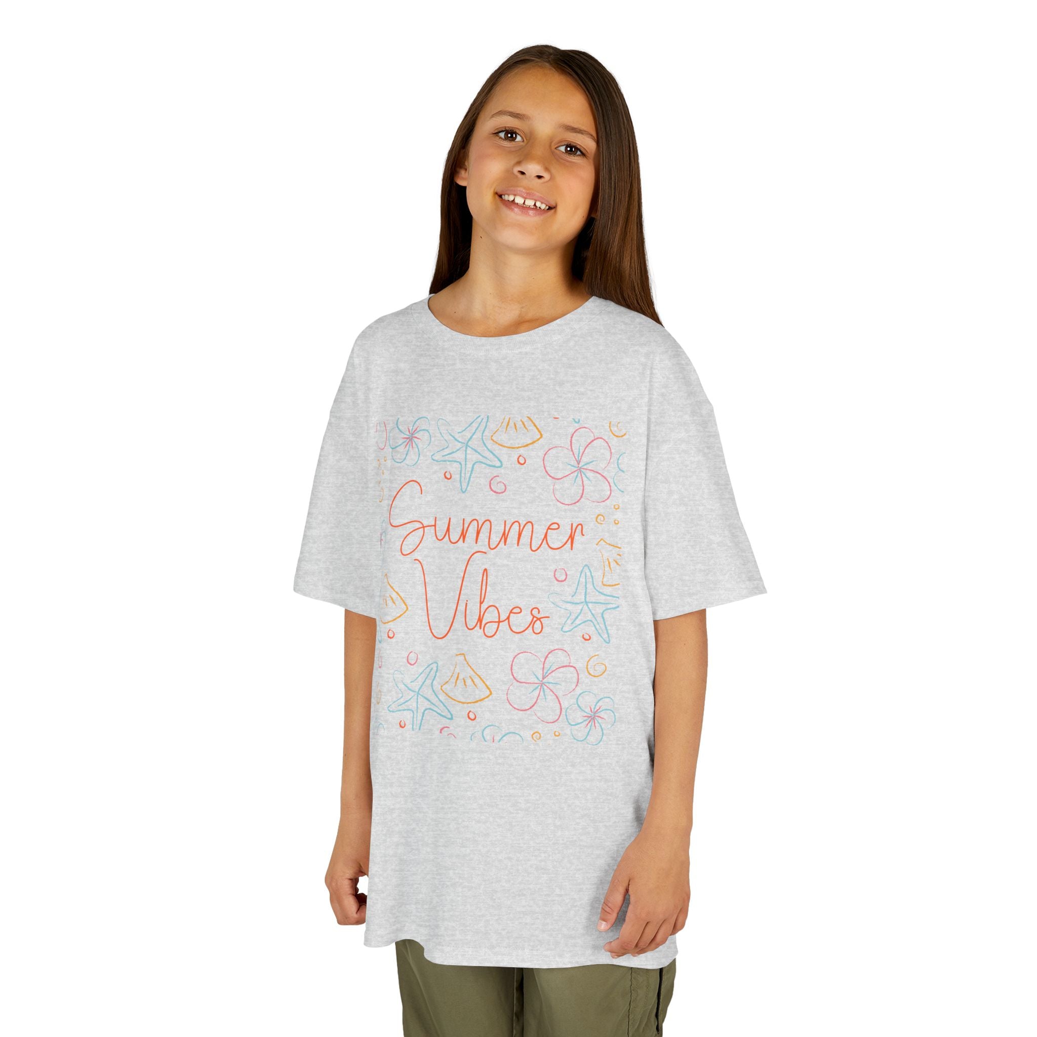 Summer Vibes Kids T-Shirt | Pastel Sea Creatures Graphic Tee | Cute Ocean Shirt for Boys & Girls | Beach Summer Tee | Kids Vacation Shirt