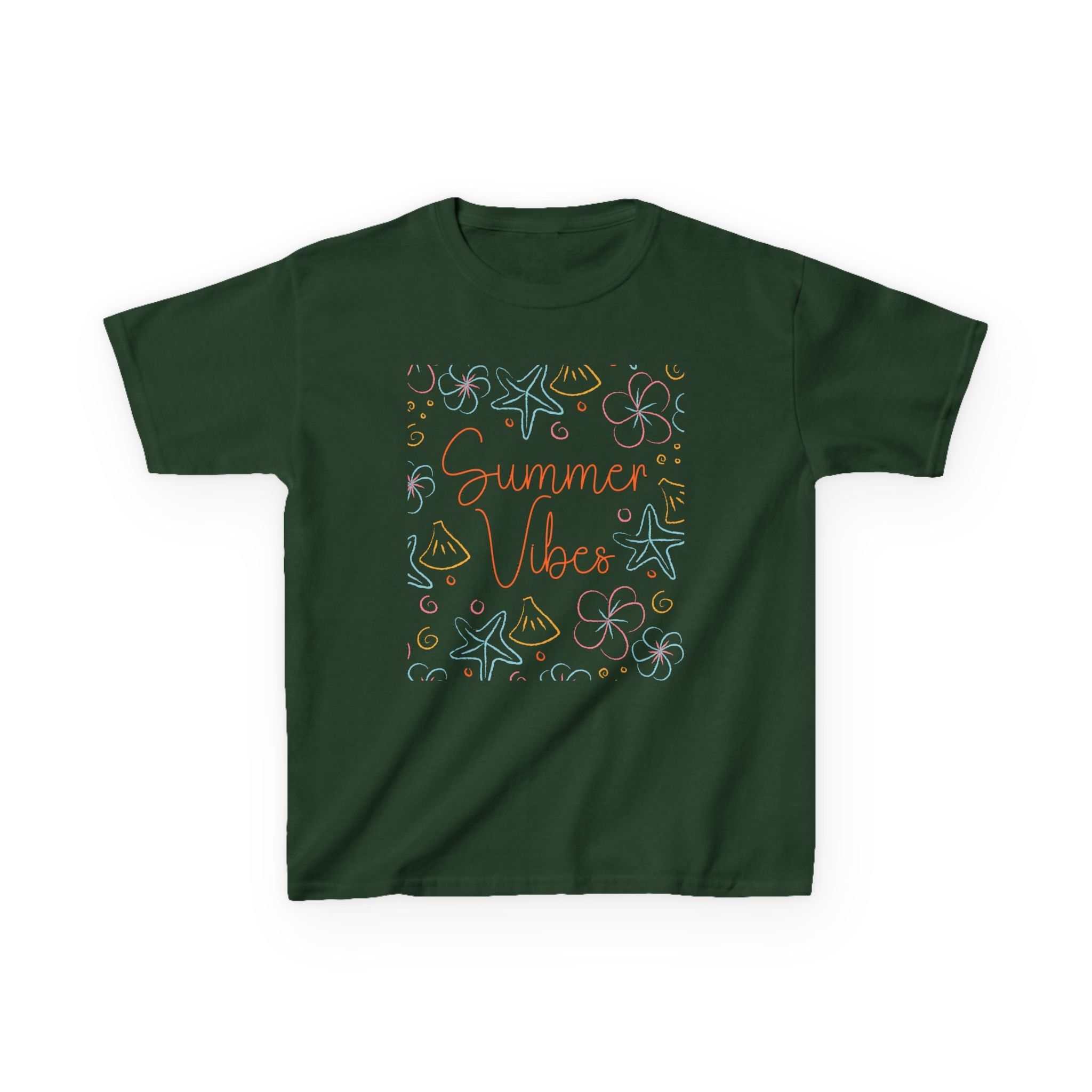 Summer Vibes Kids T-Shirt | Pastel Sea Creatures Graphic Tee | Cute Ocean Shirt for Boys & Girls | Beach Summer Tee | Kids Vacation Shirt