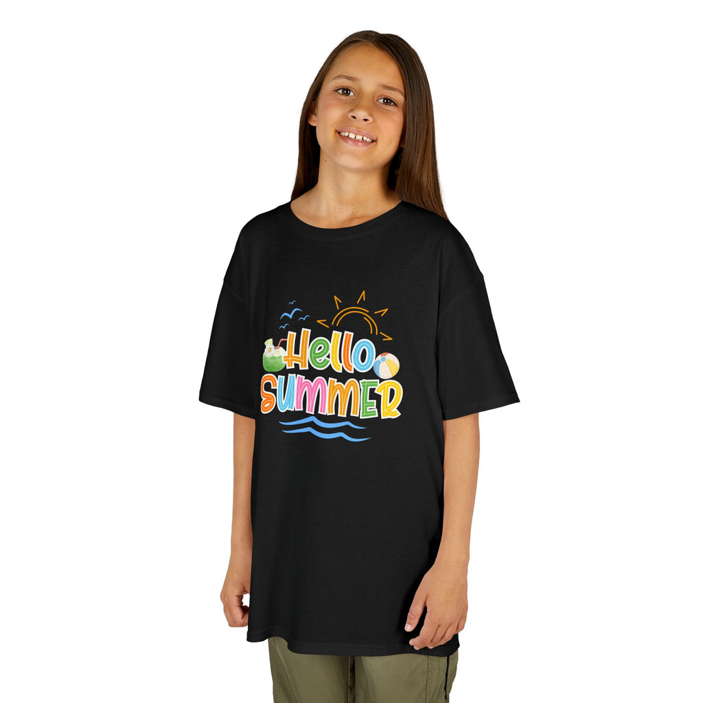 Hello Summer Kids T-Shirt | Colorful Beach Vibes Graphic Tee | Cute Summer Shirt for Boys & Girls | Beach Vacation Tee | Kids Summer Outfit