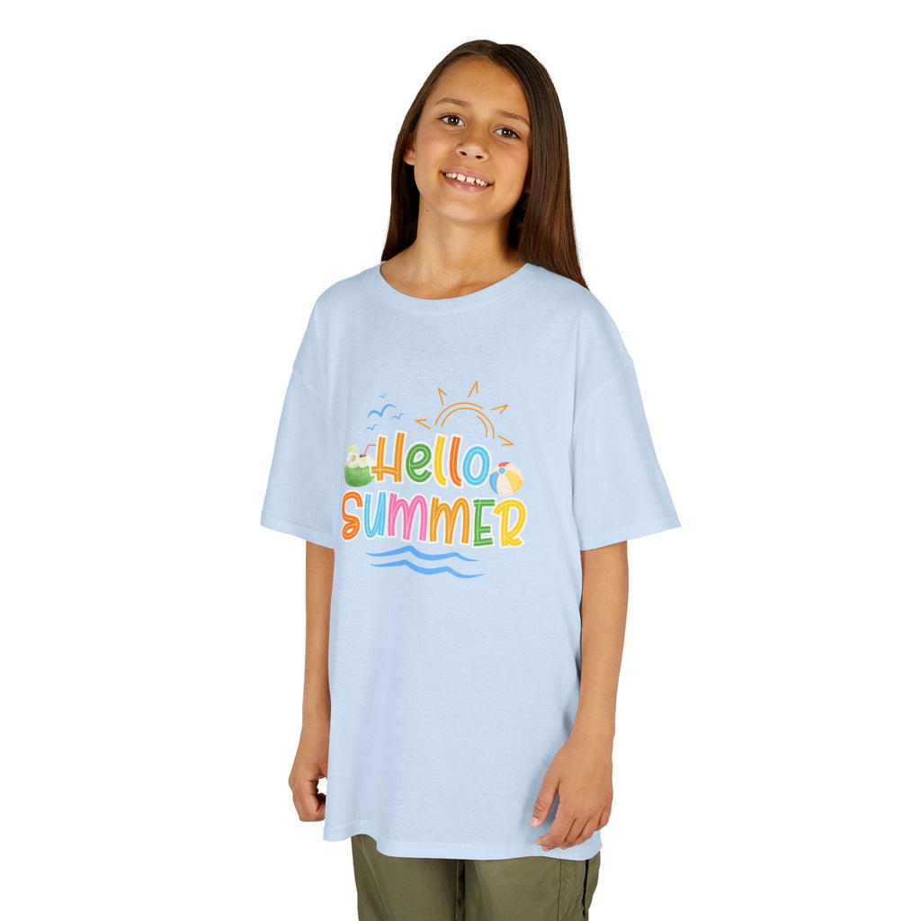 Hello Summer Kids T-Shirt | Colorful Beach Vibes Graphic Tee | Cute Summer Shirt for Boys & Girls | Beach Vacation Tee | Kids Summer Outfit