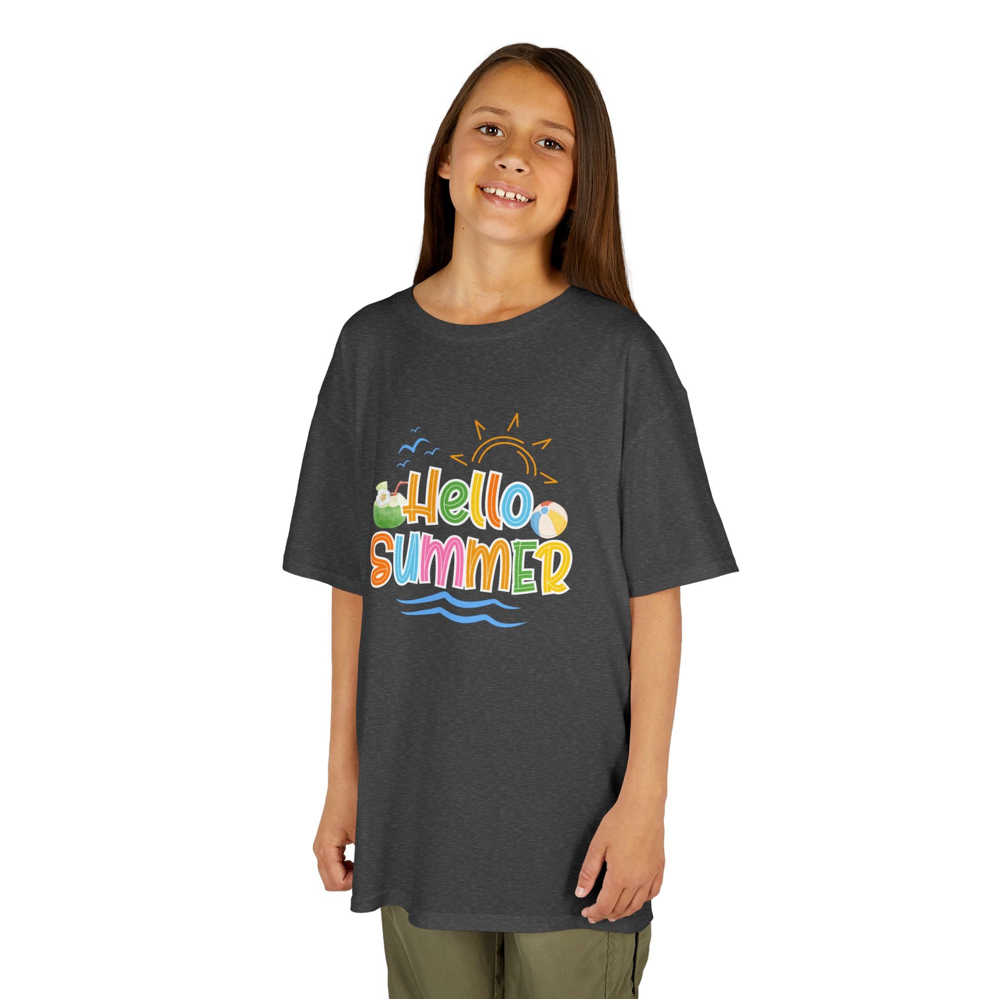 Hello Summer Kids T-Shirt | Colorful Beach Vibes Graphic Tee | Cute Summer Shirt for Boys & Girls | Beach Vacation Tee | Kids Summer Outfit