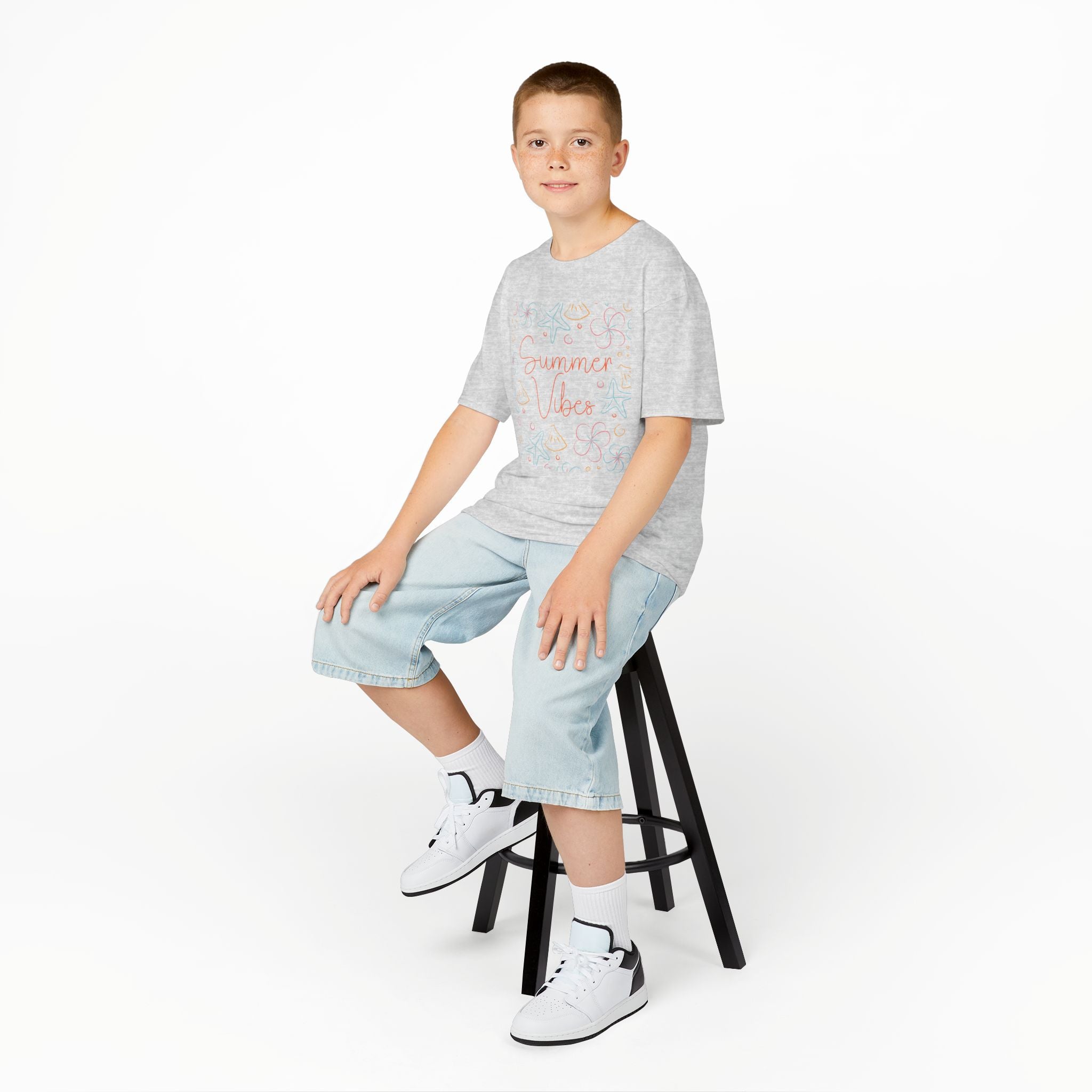 Summer Vibes Kids T-Shirt | Pastel Sea Creatures Graphic Tee | Cute Ocean Shirt for Boys & Girls | Beach Summer Tee | Kids Vacation Shirt