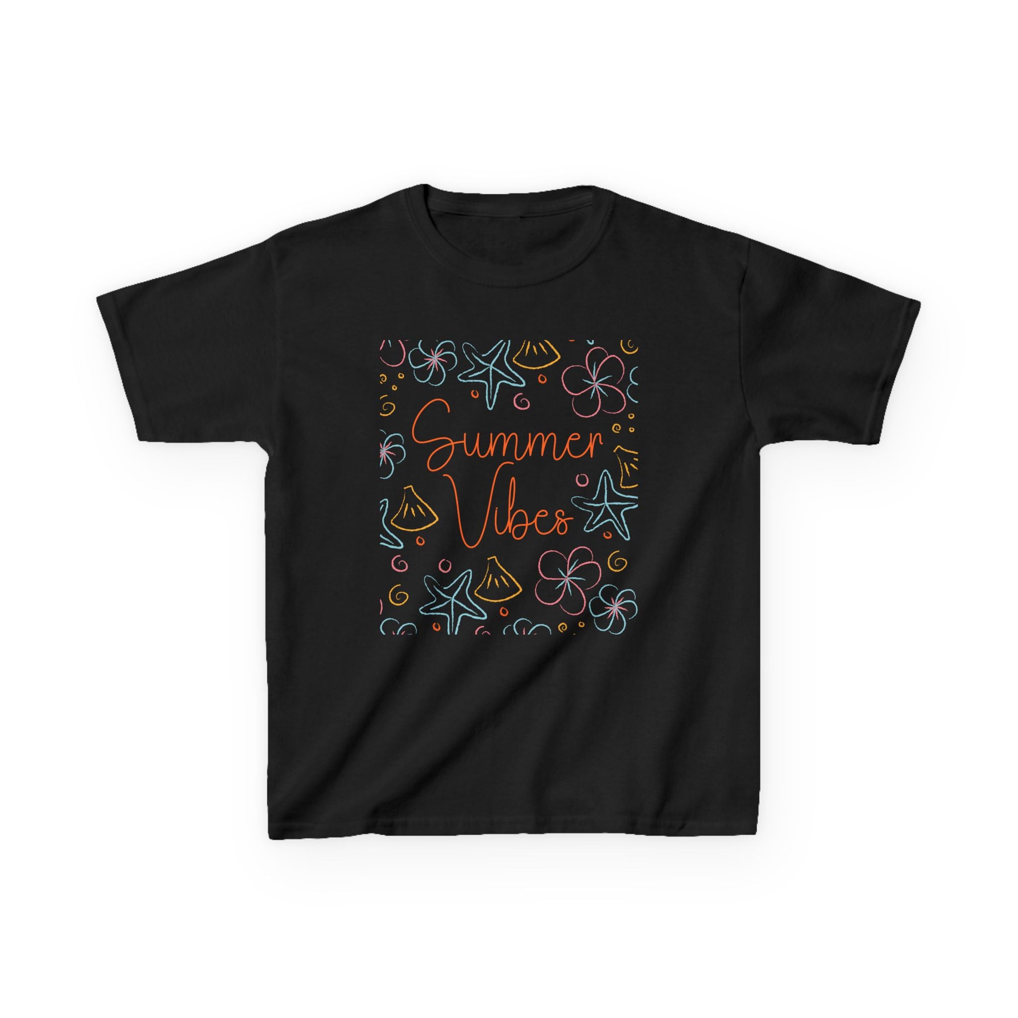 Summer Vibes Kids T-Shirt | Pastel Sea Creatures Graphic Tee | Cute Ocean Shirt for Boys & Girls | Beach Summer Tee | Kids Vacation Shirt