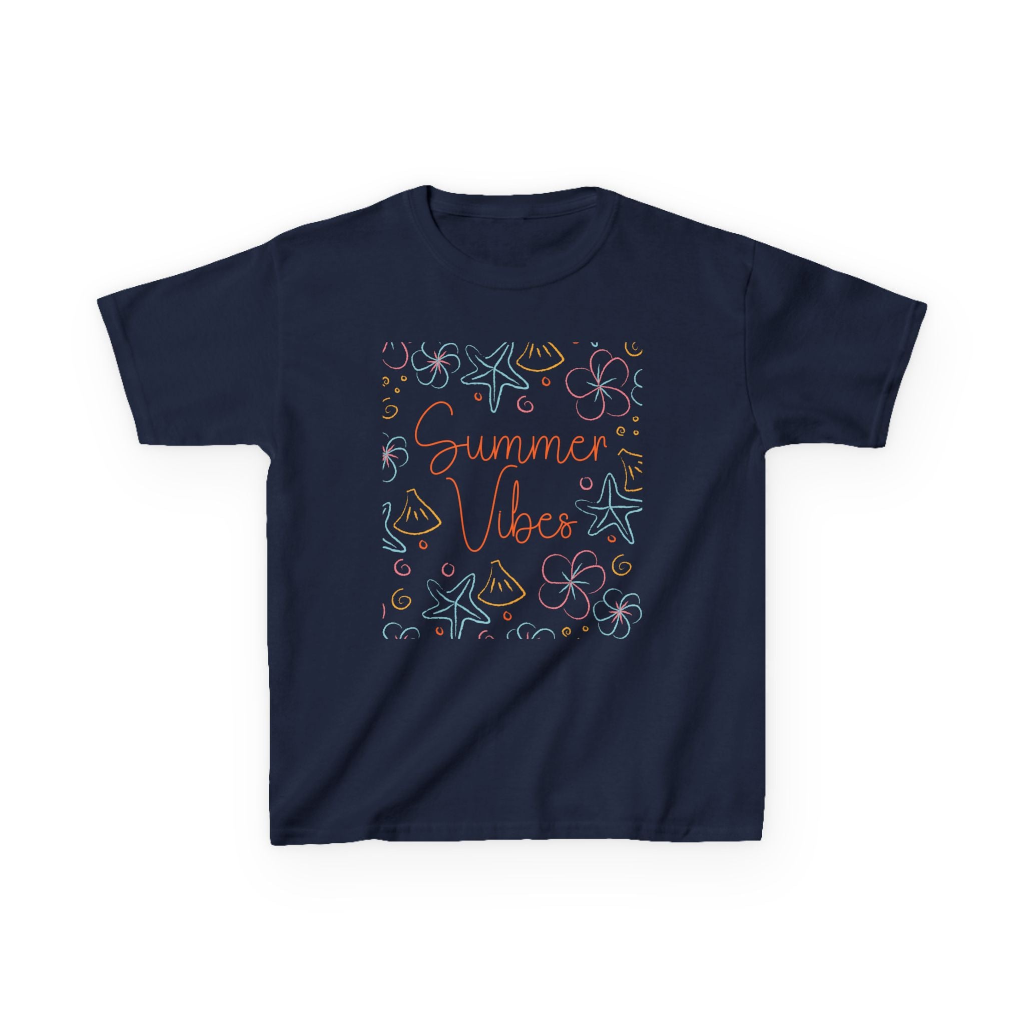 Summer Vibes Kids T-Shirt | Pastel Sea Creatures Graphic Tee | Cute Ocean Shirt for Boys & Girls | Beach Summer Tee | Kids Vacation Shirt