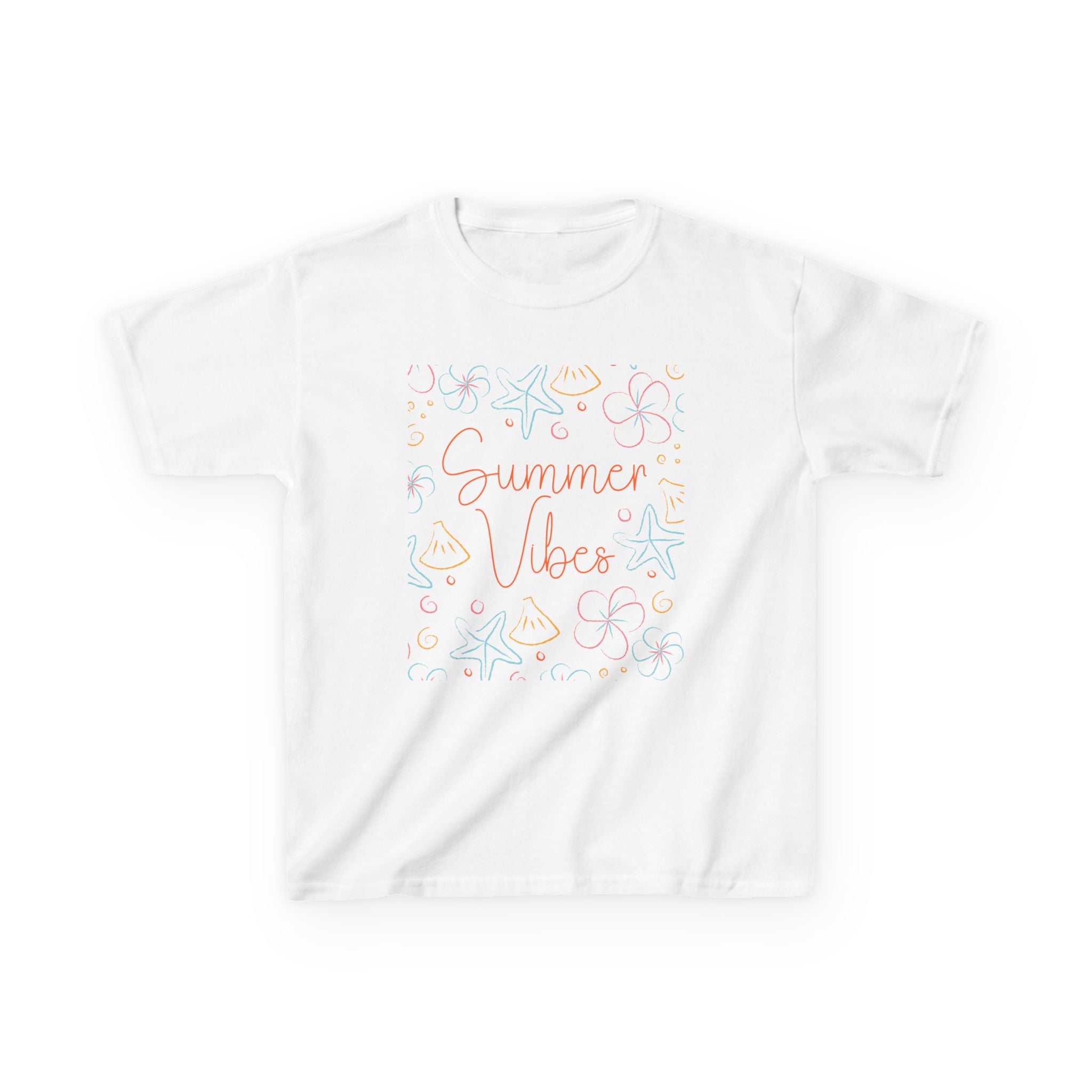 Summer Vibes Kids T-Shirt | Pastel Sea Creatures Graphic Tee | Cute Ocean Shirt for Boys & Girls | Beach Summer Tee | Kids Vacation Shirt