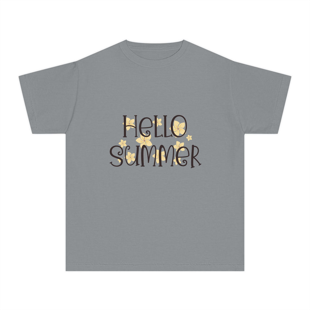 Hello Summer Youth T-Shirt | Kids Sunny Beach Graphic Tee | Cute Summer Shirt for Boys & Girls | Vacation Beach Tee | Youth Summer Outfit