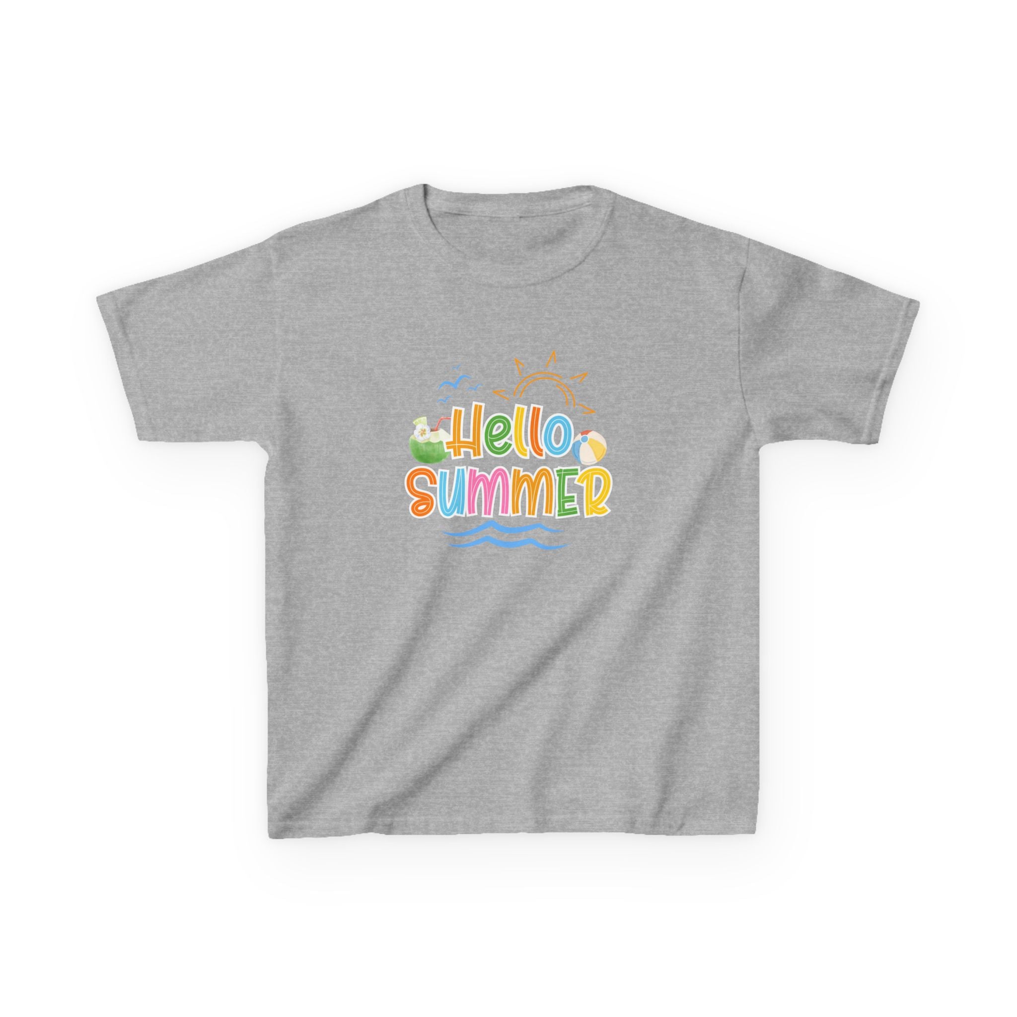 Hello Summer Kids T-Shirt | Colorful Beach Vibes Graphic Tee | Cute Summer Shirt for Boys & Girls | Beach Vacation Tee | Kids Summer Outfit