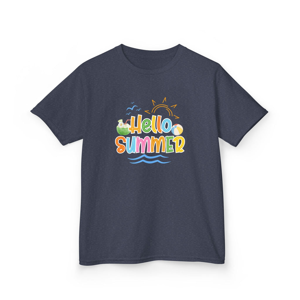 Hello Summer Kids T-Shirt | Colorful Beach Vibes Graphic Tee | Cute Summer Shirt for Boys & Girls | Beach Vacation Tee | Kids Summer Outfit