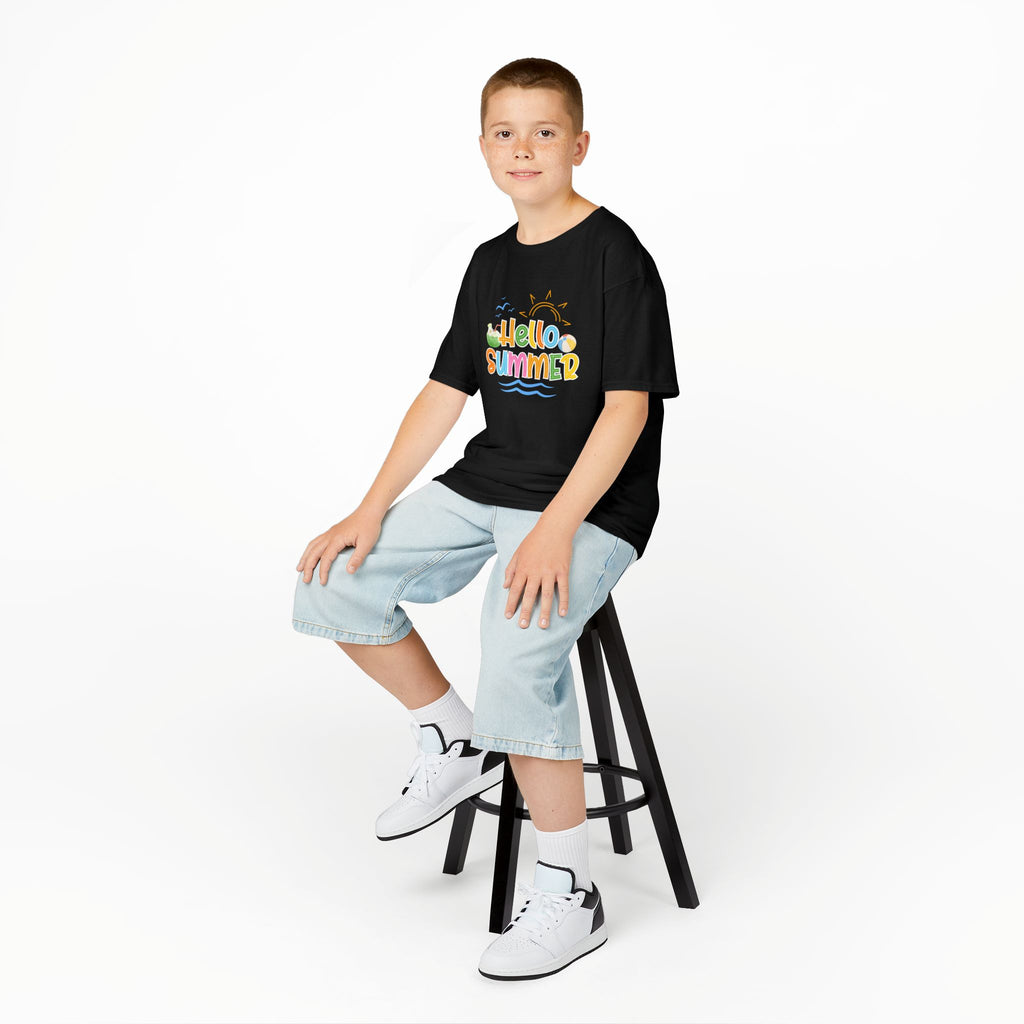 Hello Summer Kids T-Shirt | Colorful Beach Vibes Graphic Tee | Cute Summer Shirt for Boys & Girls | Beach Vacation Tee | Kids Summer Outfit
