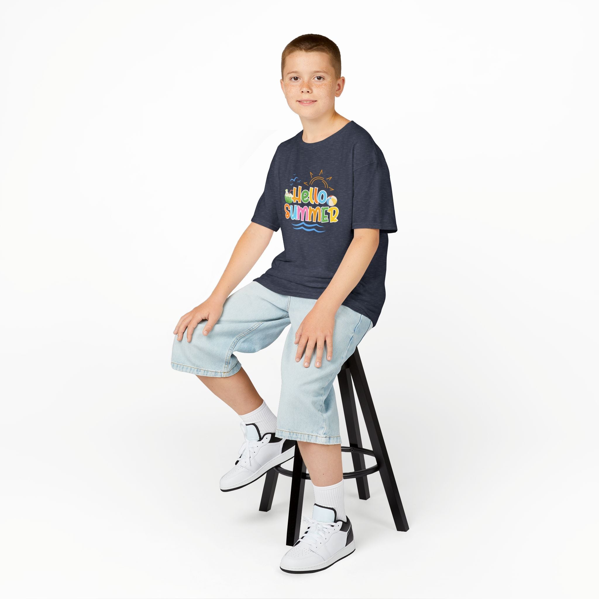 Hello Summer Kids T-Shirt | Colorful Beach Vibes Graphic Tee | Cute Summer Shirt for Boys & Girls | Beach Vacation Tee | Kids Summer Outfit