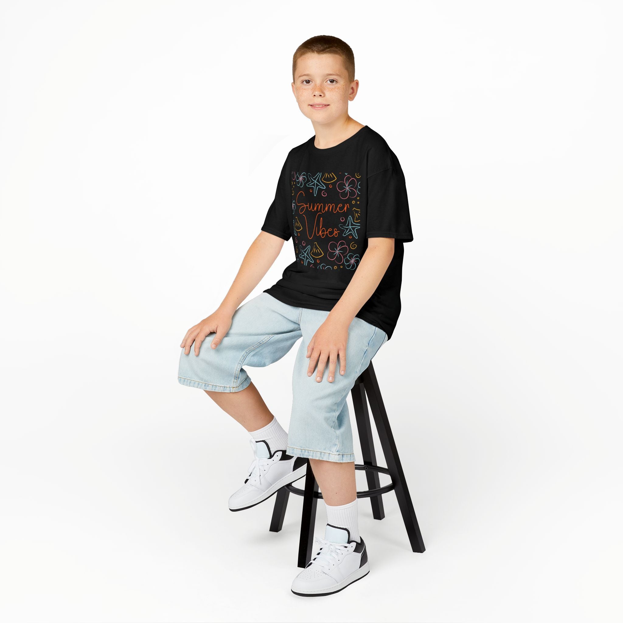 Summer Vibes Kids T-Shirt | Pastel Sea Creatures Graphic Tee | Cute Ocean Shirt for Boys & Girls | Beach Summer Tee | Kids Vacation Shirt
