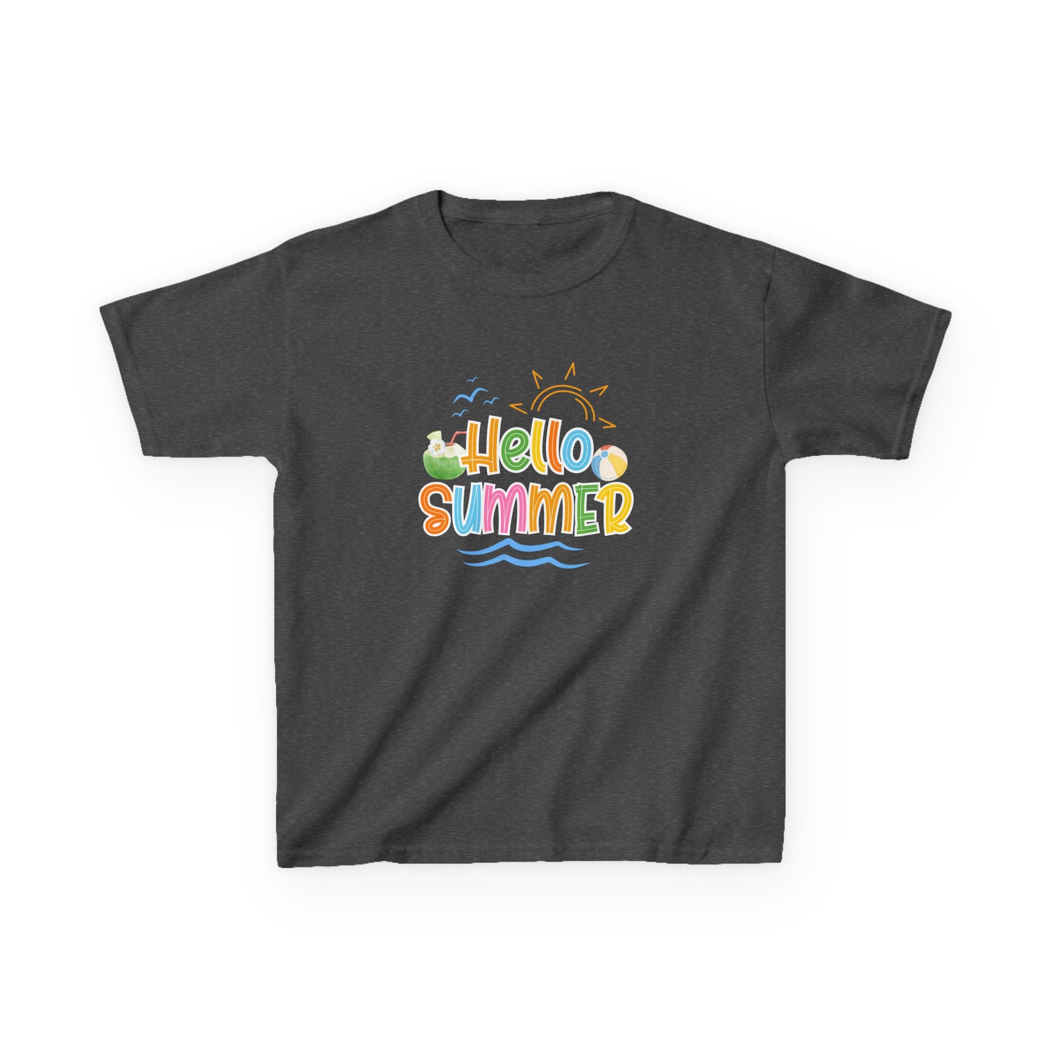 Hello Summer Kids T-Shirt | Colorful Beach Vibes Graphic Tee | Cute Summer Shirt for Boys & Girls | Beach Vacation Tee | Kids Summer Outfit