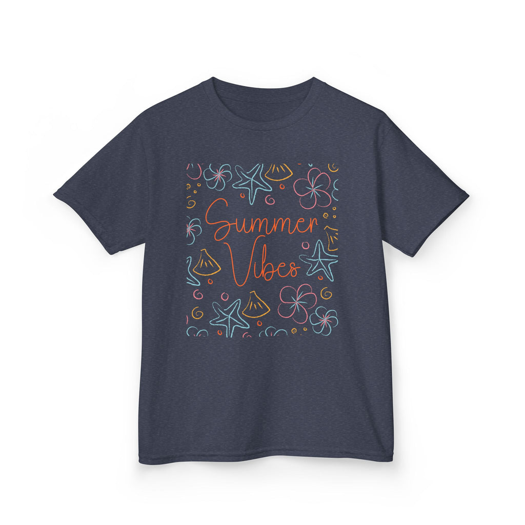 Summer Vibes Kids T-Shirt | Pastel Sea Creatures Graphic Tee | Cute Ocean Shirt for Boys & Girls | Beach Summer Tee | Kids Vacation Shirt
