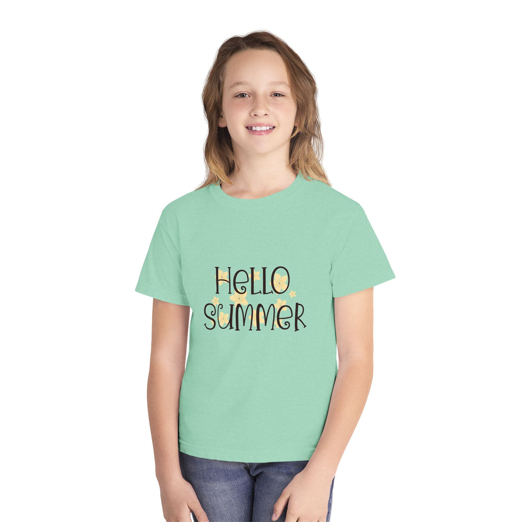 Hello Summer Youth T-Shirt | Kids Sunny Beach Graphic Tee | Cute Summer Shirt for Boys & Girls | Vacation Beach Tee | Youth Summer Outfit