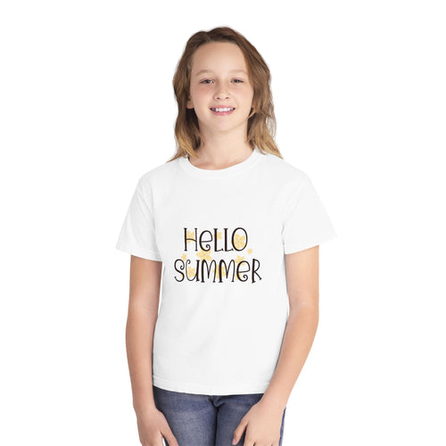 Hello Summer Youth T-Shirt | Kids Sunny Beach Graphic Tee | Cute Summer Shirt for Boys & Girls | Vacation Beach Tee | Youth Summer Outfit