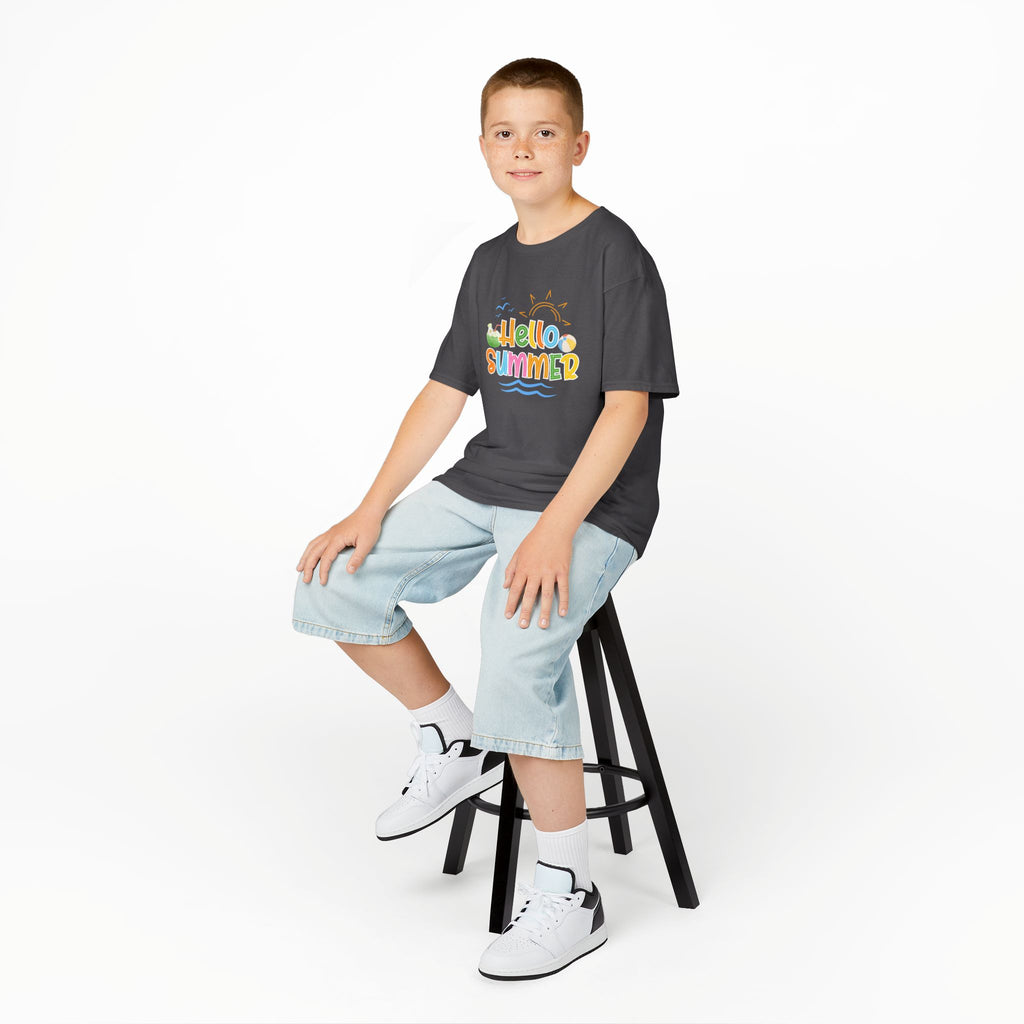 Hello Summer Kids T-Shirt | Colorful Beach Vibes Graphic Tee | Cute Summer Shirt for Boys & Girls | Beach Vacation Tee | Kids Summer Outfit