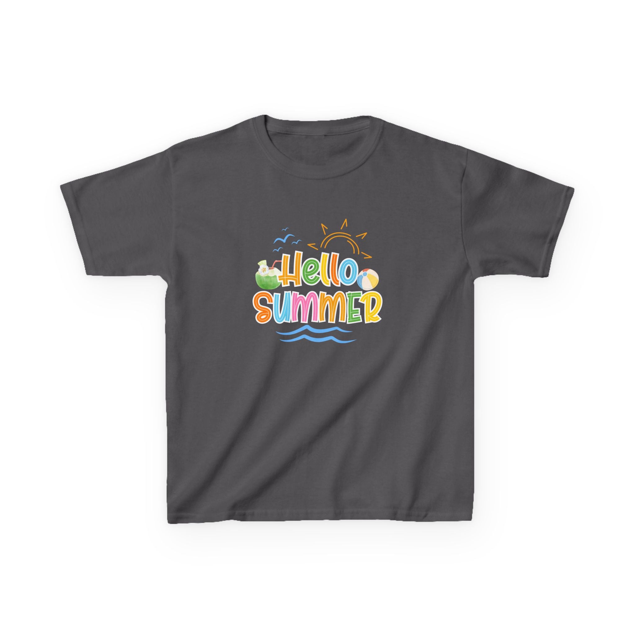 Hello Summer Kids T-Shirt | Colorful Beach Vibes Graphic Tee | Cute Summer Shirt for Boys & Girls | Beach Vacation Tee | Kids Summer Outfit