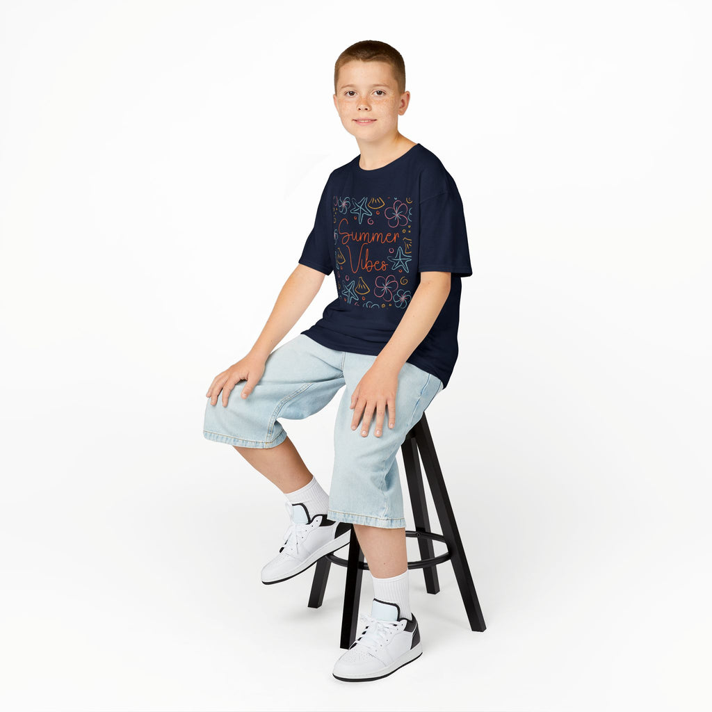 Summer Vibes Kids T-Shirt | Pastel Sea Creatures Graphic Tee | Cute Ocean Shirt for Boys & Girls | Beach Summer Tee | Kids Vacation Shirt