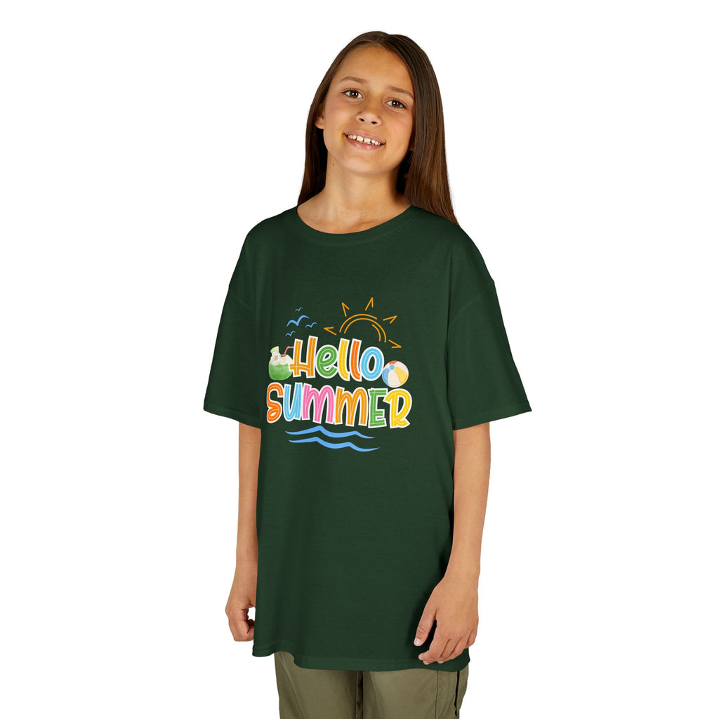 Hello Summer Kids T-Shirt | Colorful Beach Vibes Graphic Tee | Cute Summer Shirt for Boys & Girls | Beach Vacation Tee | Kids Summer Outfit
